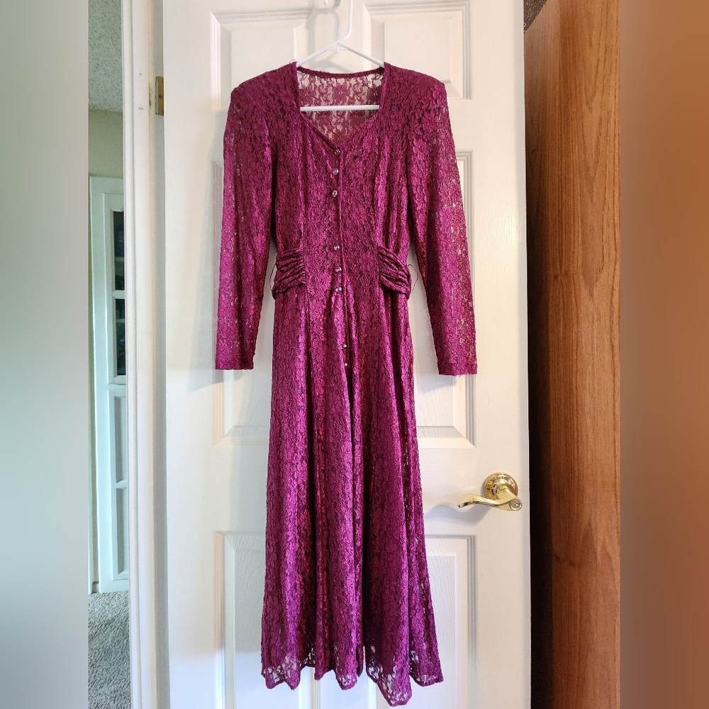 Chic Long Sleeve Rich Burgundy Lace Dress  Betsy's Things Small Petites